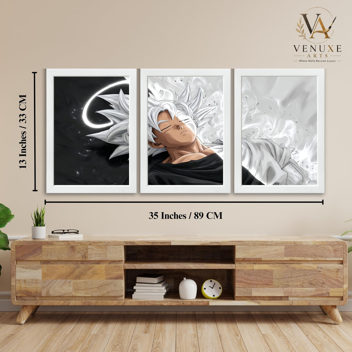 VENUXE ARTS Set Of 3 Anime Characters Wall Framed |Anime Characters Framed Poster for Living Room Bedroom Gaming Room Studio Wall Decor