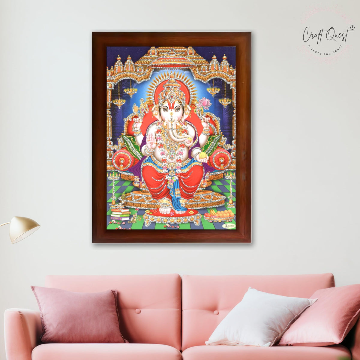 CRAFT QUEST Lord Ganpati Modern Wall Art Painting With Frame For Pooja, Home and Office Decor