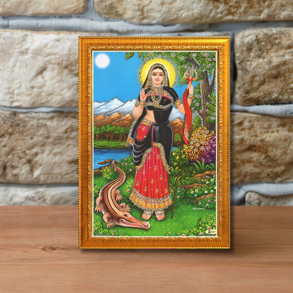 CRAFT QUEST Khodiyar Maa Mata Wall Painting Framed Home Decor (Wood, Gold, Small Size, 6 x 8 Inch)