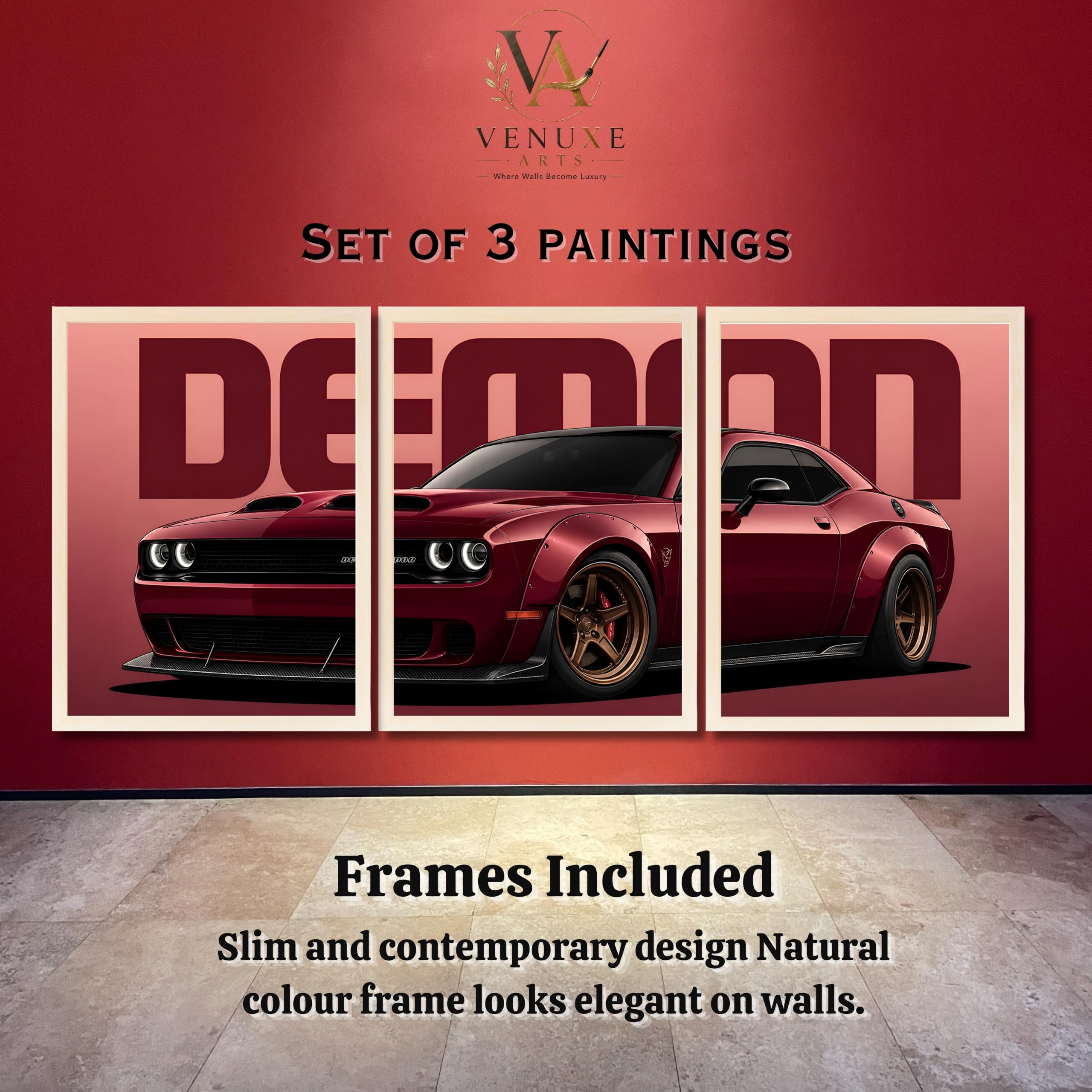 VENUXE ARTS Set Of 3 Big Sports Cars Framed Posters Gift Items for Boys Room Wall Decoration Bedroom Living Room Office Studio Décor | Car Poster Frame for Wall Décor