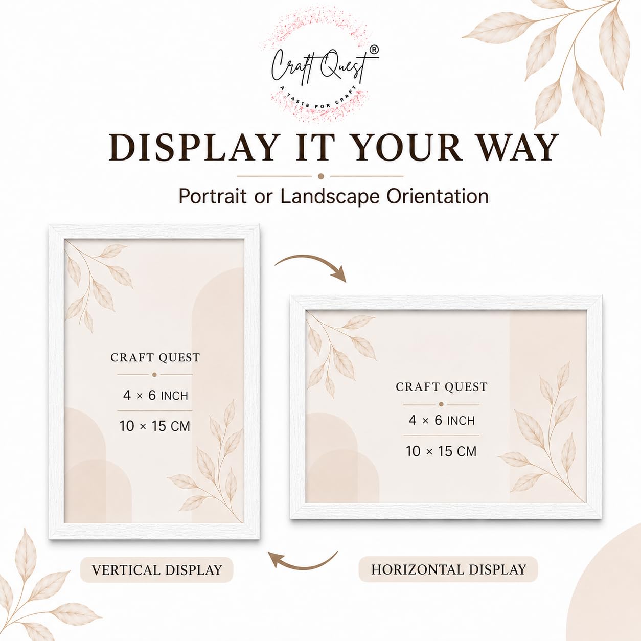 CRAFT QUEST 4X6 Inch Size synthetic Wall Mount Photo frames Single For Home Decoration, Living Room, Office Decoration (Natural, Set of 1)