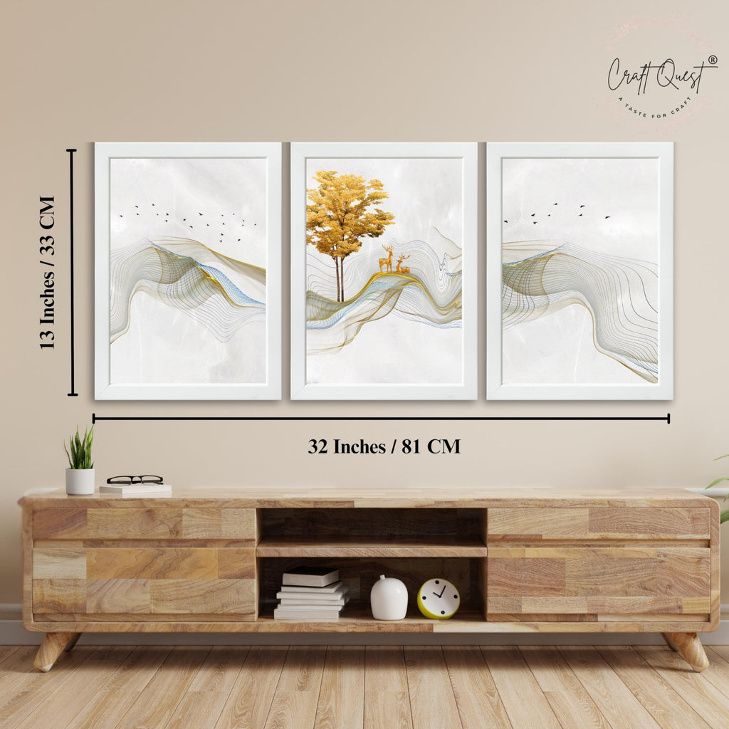 CRAFT QUEST Modern Art Landscapes Sanlian Adornment Wall Art | Set of 3 Frames for Home Decoration | Ideal for Living Room, Bedroom & Offices