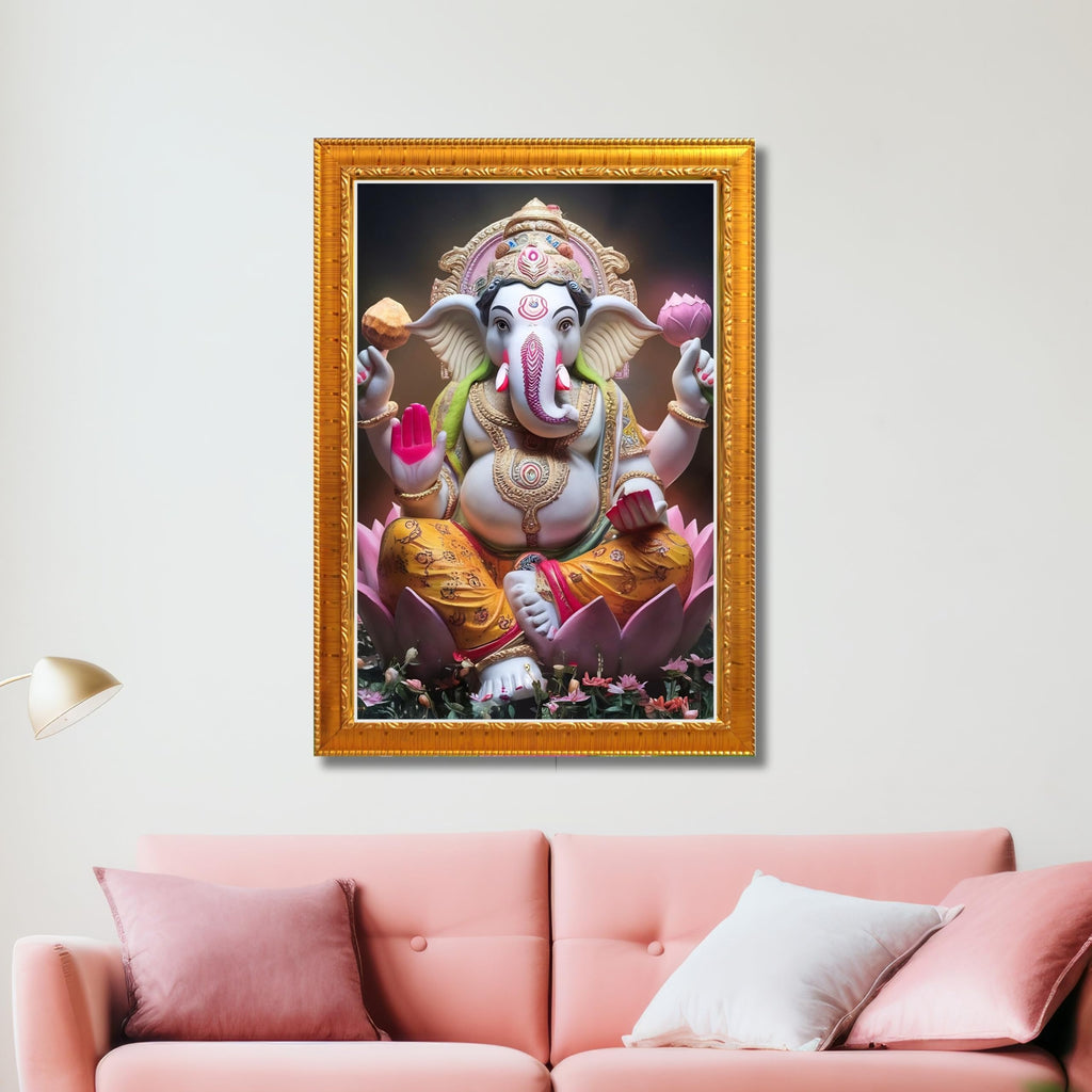 CRAFT QUEST Lord Ganesha Ganesh ji Art Framed Wall Painting With Frame For Home and Pooja,Office Décor Items