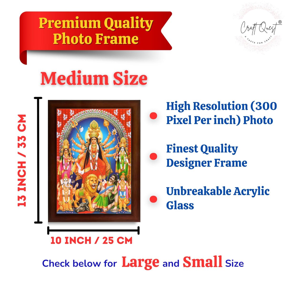 CRAFT QUEST Durga mata Mahishasura Mardini | Mahisasur Mardhini Durga Wall Painting Framed, Goddess Religious Photo Frame With Acrylic Glass
