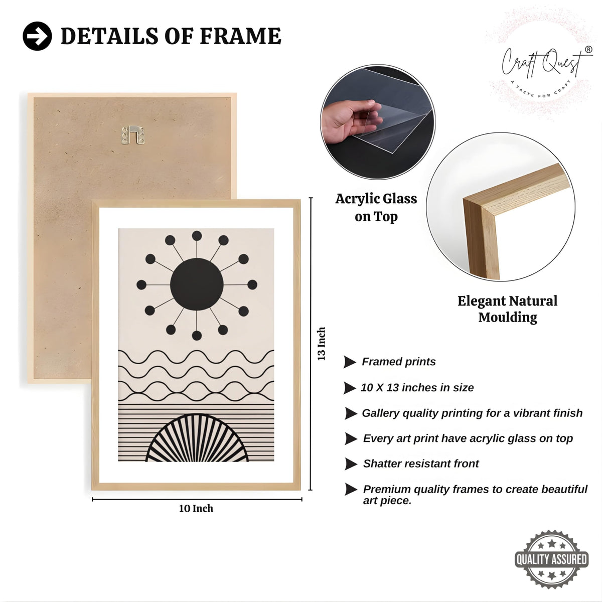 CRAFT QUEST Abstract Series Framed Paintings With Sun | Set of 3 Frames for Home Decoration | Ideal for Living Room, Bedroom & Offices