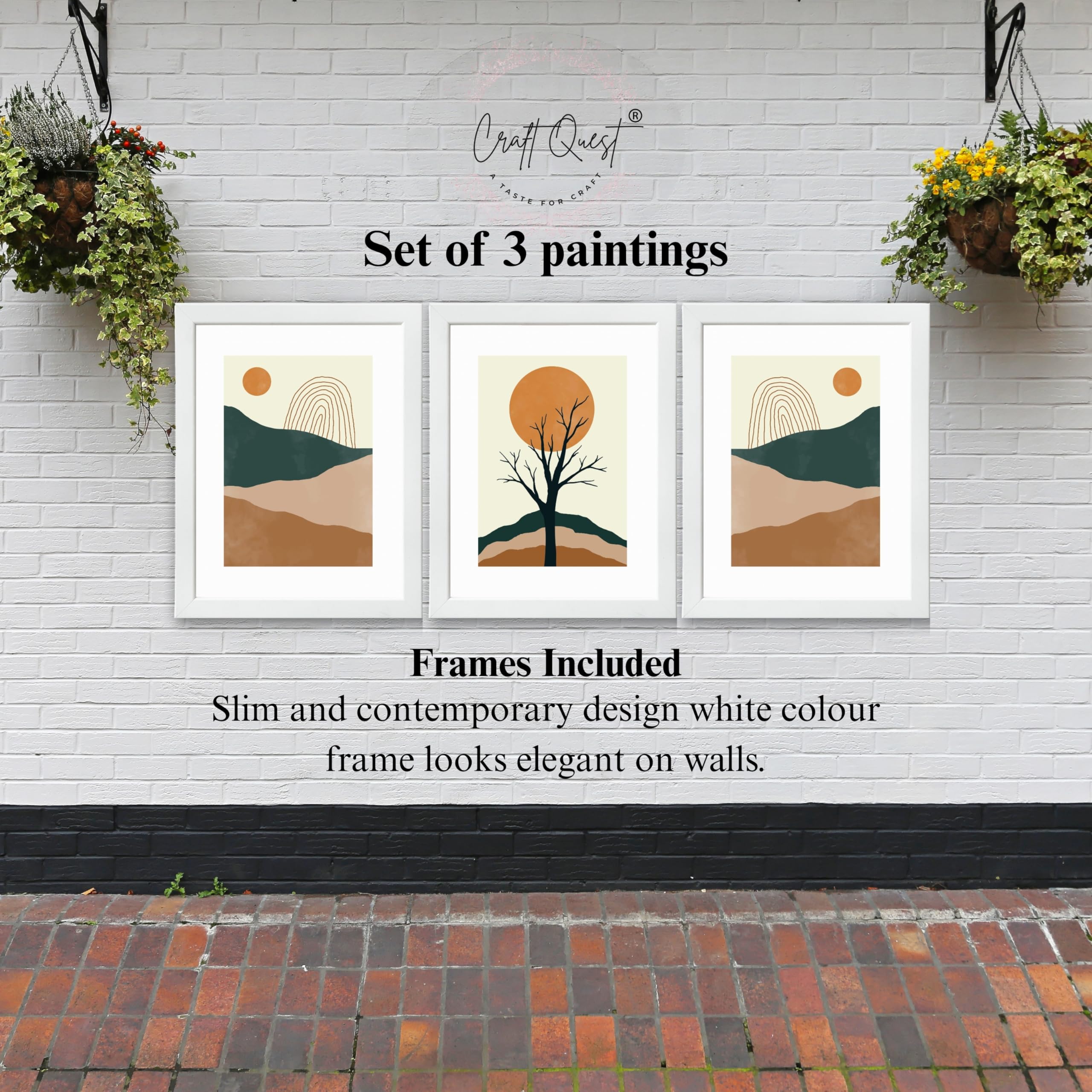 CRAFT QUEST SET OF 3 Modern Abstract Landscape Art | Set of 3 Frames for Home Decoration | Ideal for Living Room, Bedroom & Offices