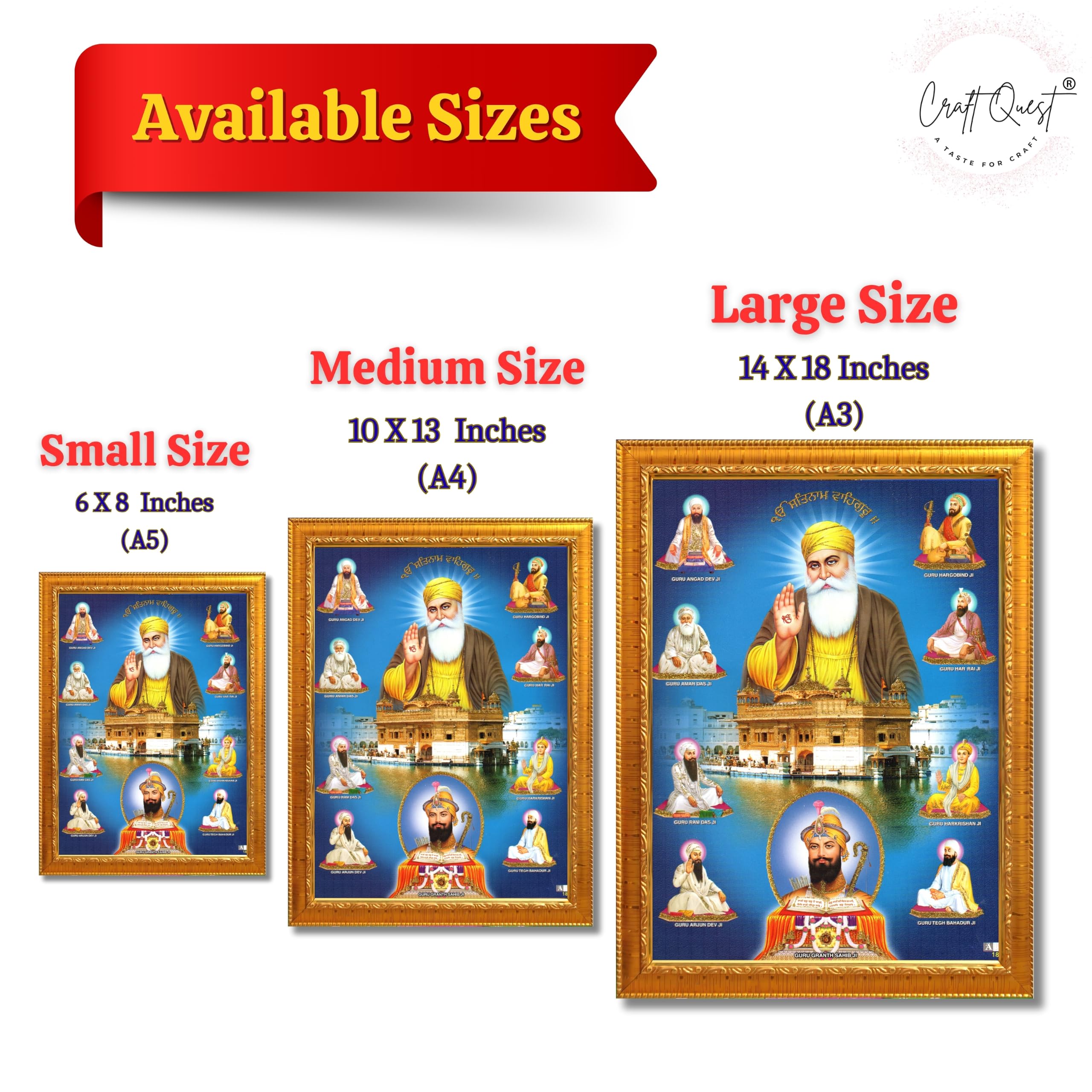 CRAFT QUEST Gurunanak Dev Ji Photo Frame Waheguru Sikh Guru Photo for Home Decor Spiritual Wall Hanging and Living Room Decoration