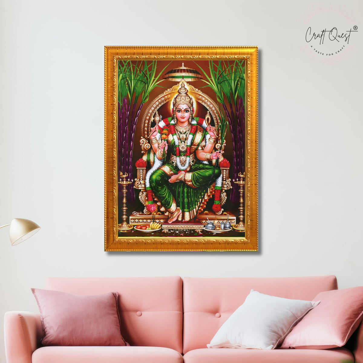 CRAFT QUEST Lalitha Devi for Pooja Tripura Sundari Mata Wall Painting Photo Framed | South God Picture Frame for Home, Office, Temple & Gifting, Decor