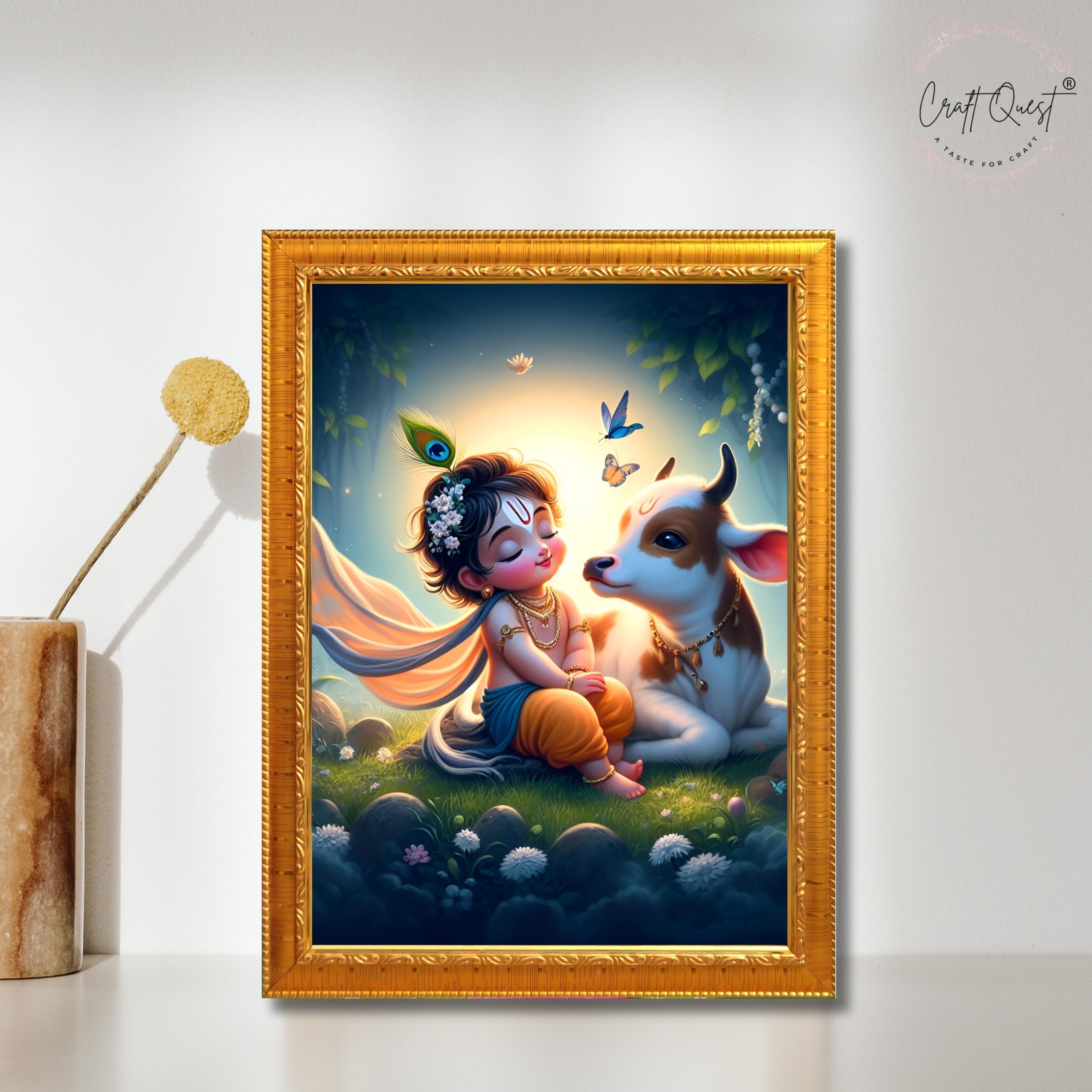 CRAFT QUEST Cute Bal Gopal HD Print | Premium Transparent Frame for Home Temple, Office Desk, Car Dashboard