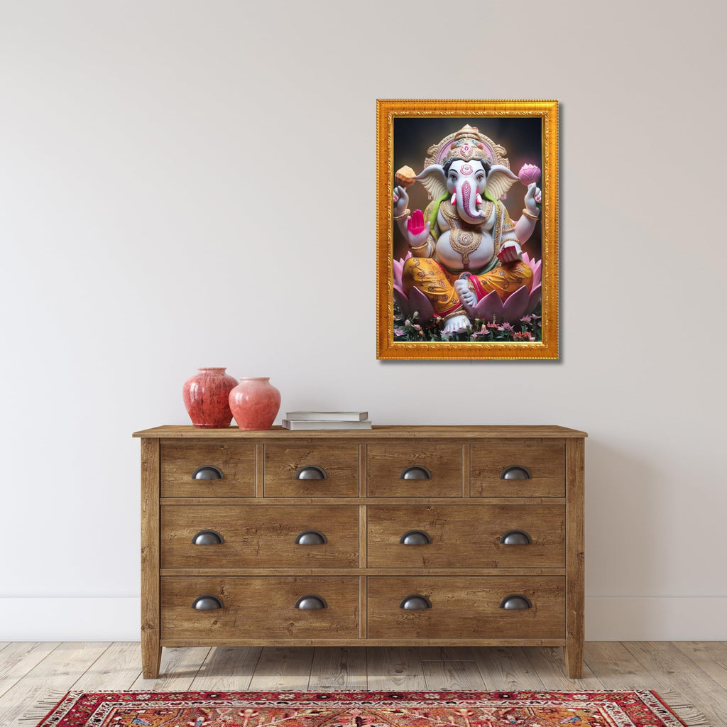 CRAFT QUEST Lord Ganesha Ganesh ji Art Framed Wall Painting With Frame For Home and Pooja,Office Décor Items