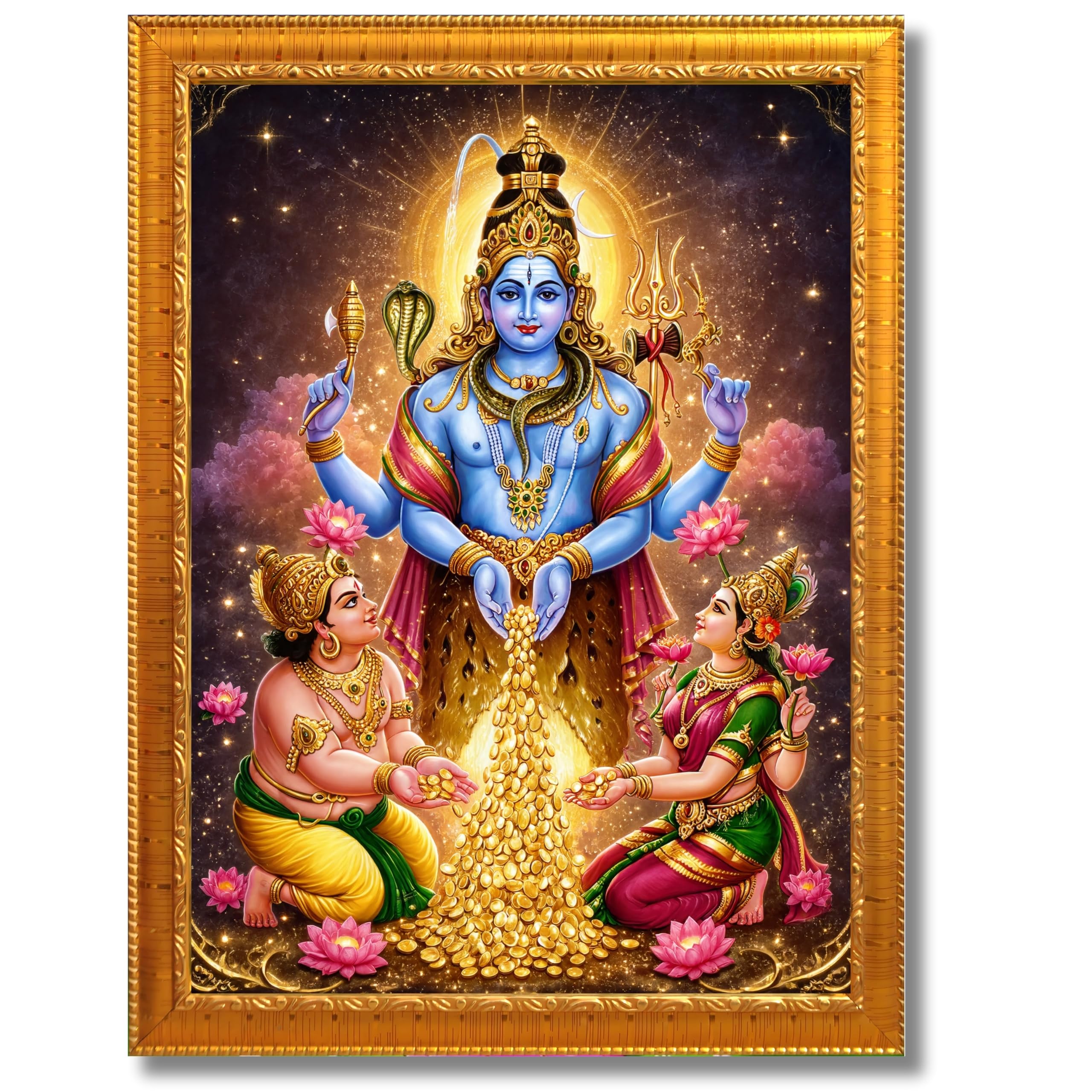CRAFT QUEST Swarnakarshana Bhairava Swamy With Lakshmi Devi and Kuber Bhagwan Religious Wall Photo Frame |Dhan Bhairav Frame for Home, Office, Temple & Gifting