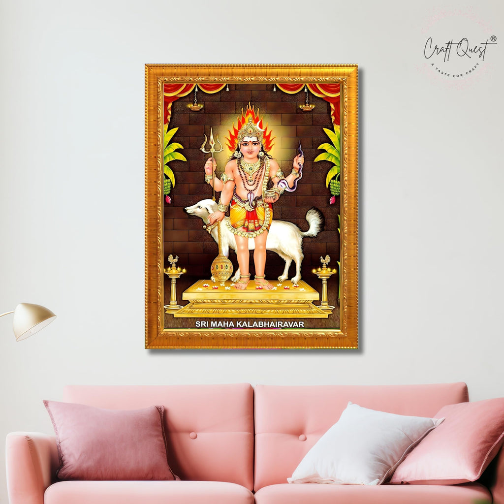 CRAFT QUEST Kala Bhairava Kaal Bhairav Baba Bairava Photo Frame | Hindu God Spiritual Framed | Ideal for Home, Office, Temple & Puja Room, Wall Decor