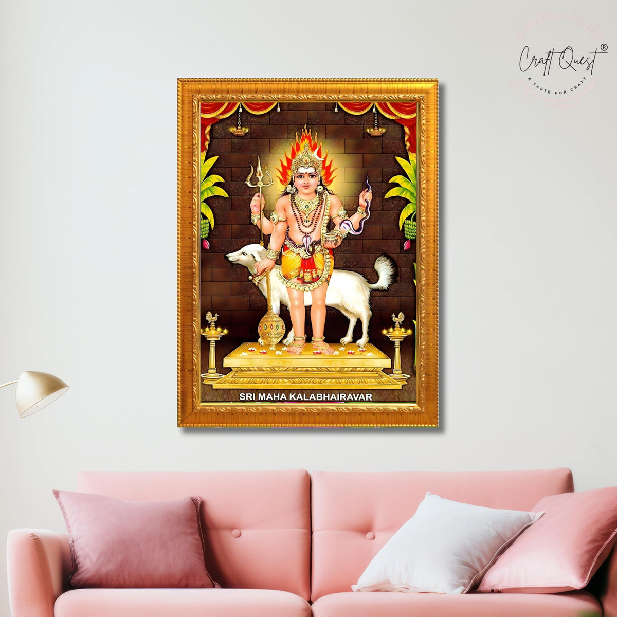 CRAFT QUEST Kala Bhairava Kaal Bhairav Baba Bairava Photo Frame | Hindu God Spiritual Framed | Ideal for Home, Office, Temple & Puja Room, Wall Decor