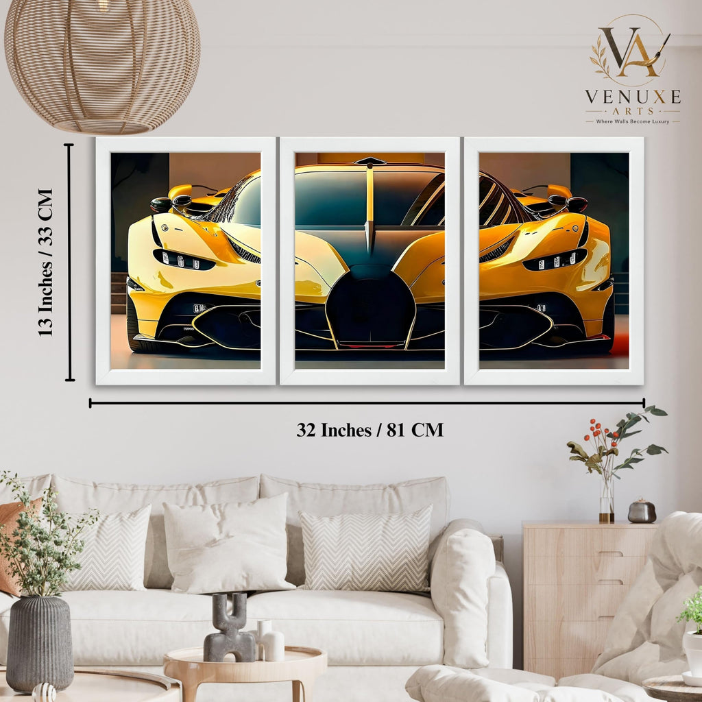 VENUXE ARTS Set Of 3 Big Sports Cars Framed Posters Gift Items for Boys Room Wall Decoration Bedroom Living Room Office Studio Décor | Car Poster Frame for Wall Décor