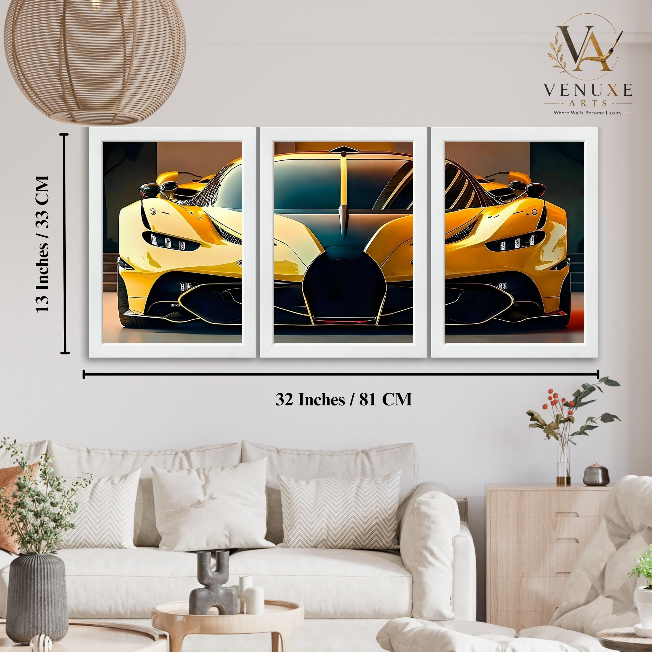 VENUXE ARTS Set Of 3 Big Sports Cars Framed Posters Gift Items for Boys Room Wall Decoration Bedroom Living Room Office Studio Décor | Car Poster Frame for Wall Décor