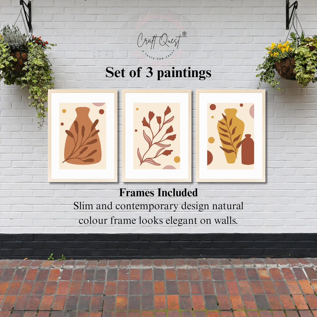CRAFT QUEST Wall Art Decor Paintings | Set of 3 BOHO Wall Art Frames for Home Decoratio | Ideal for Living Room, Office & Bedrooms