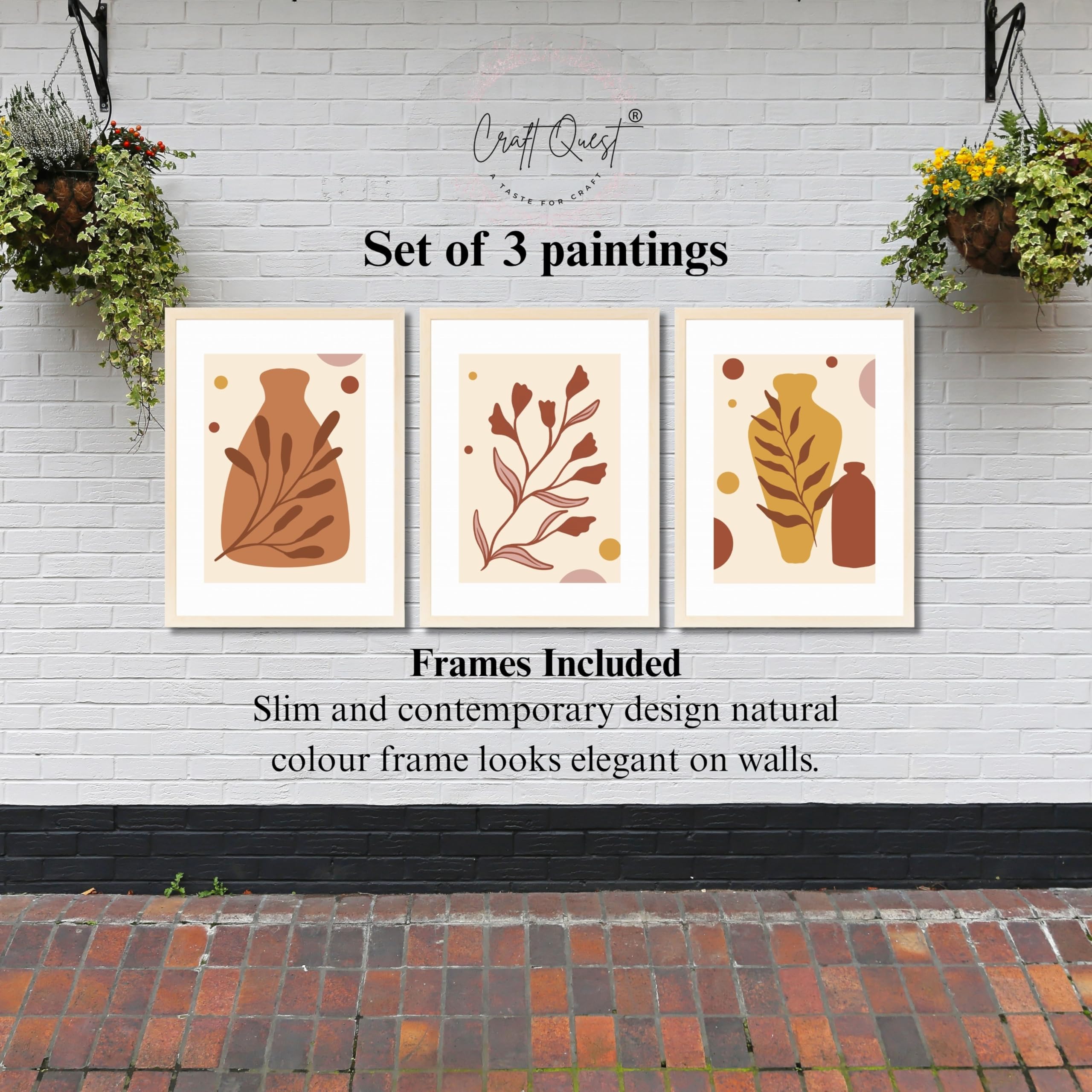 CRAFT QUEST Wall Art Decor Paintings | Set of 3 BOHO Wall Art Frames for Home Decoratio | Ideal for Living Room, Office & Bedrooms
