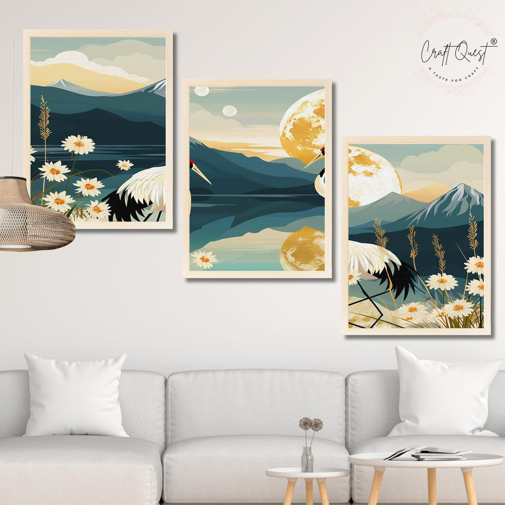 CRAFT QUEST Modern Of Lake & Mountains Wall Art | Set of 3 Frames for Home Decoration | Ideal for Living Room, Bedroom & Offices