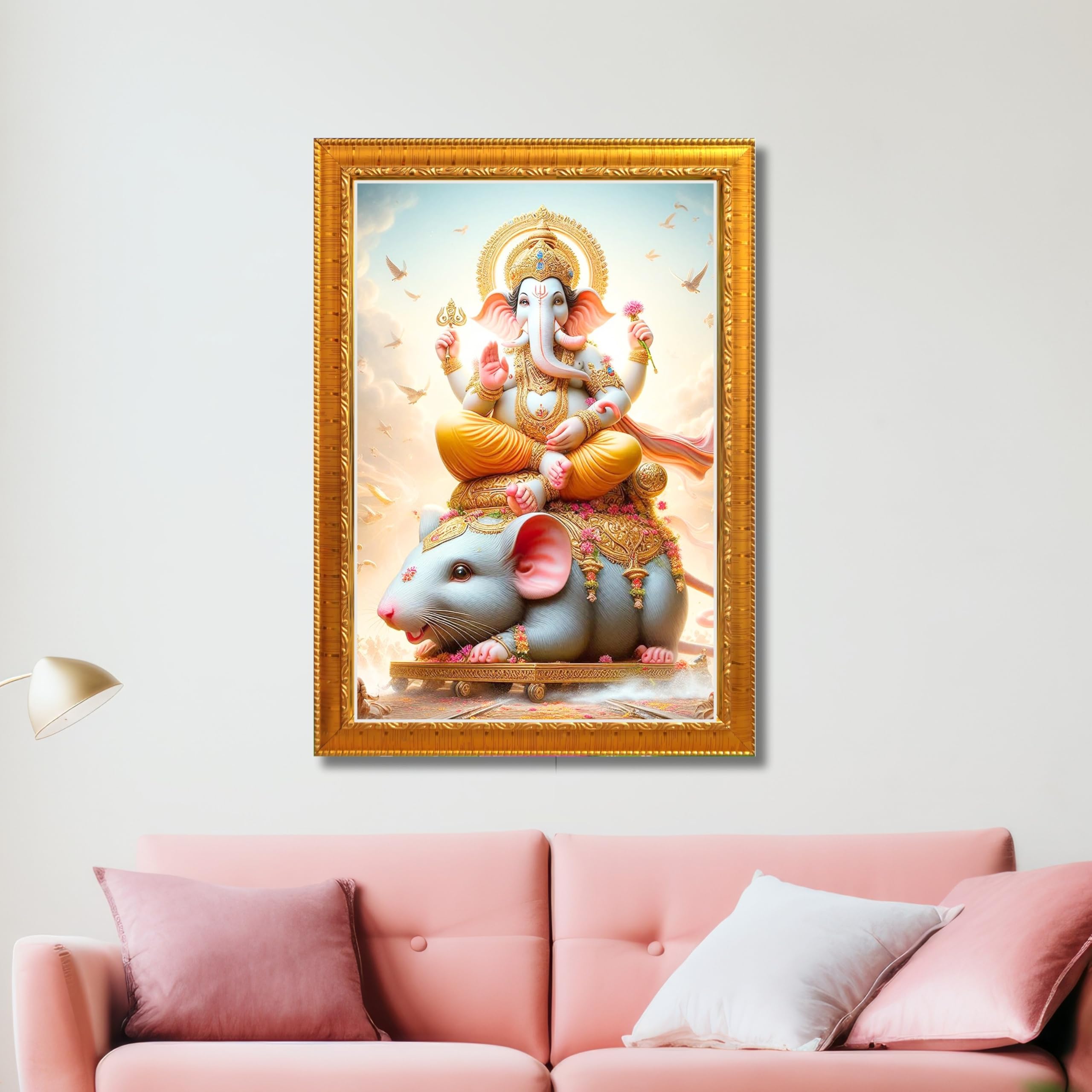 CRAFT QUEST God Ganpati ji Photo Frame Wall Decor Mandir Pooja Poster Religious Painting Divine Hindu Temple Decoration Spiritual Blessings Home Office Gift