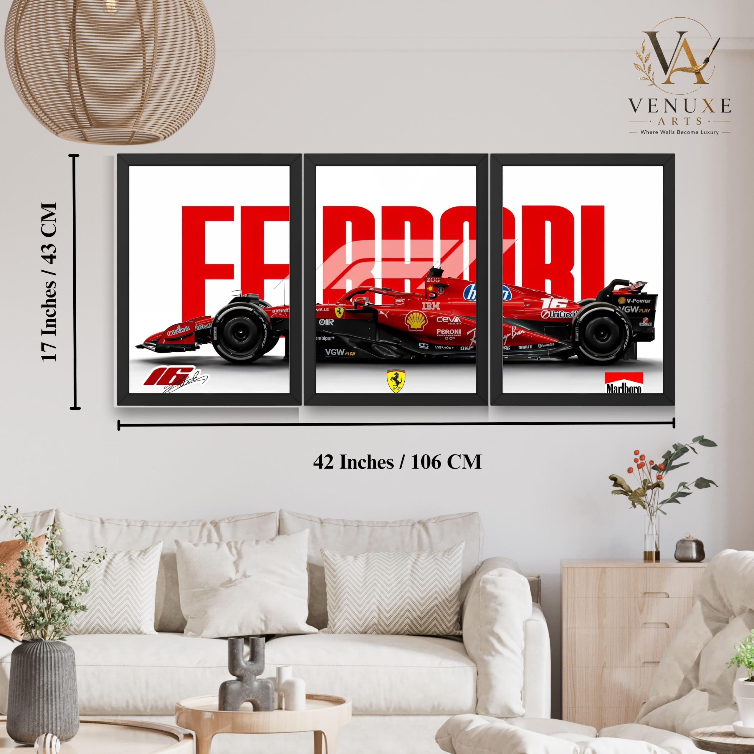 VENUXE ARTS Set Of 3 Big Sports Cars Framed Posters Gift Items for Boys Room Wall Decoration Bedroom Living Room Office Studio Décor | Car Poster Frame for Wall Décor
