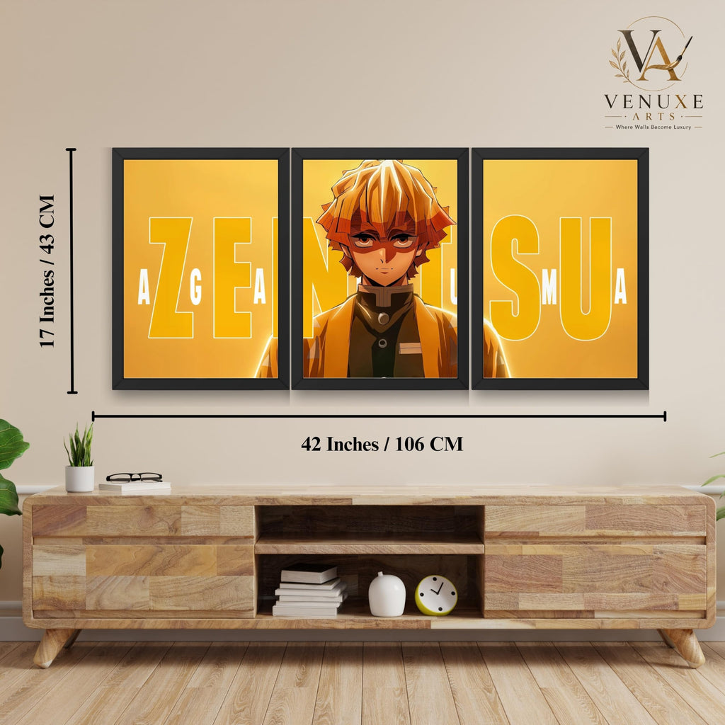 VENUXE ARTS Set Of 3 Anime Characters Wall Framed |Anime Characters Framed Poster for Living Room Bedroom Gaming Room Studio Wall Decor