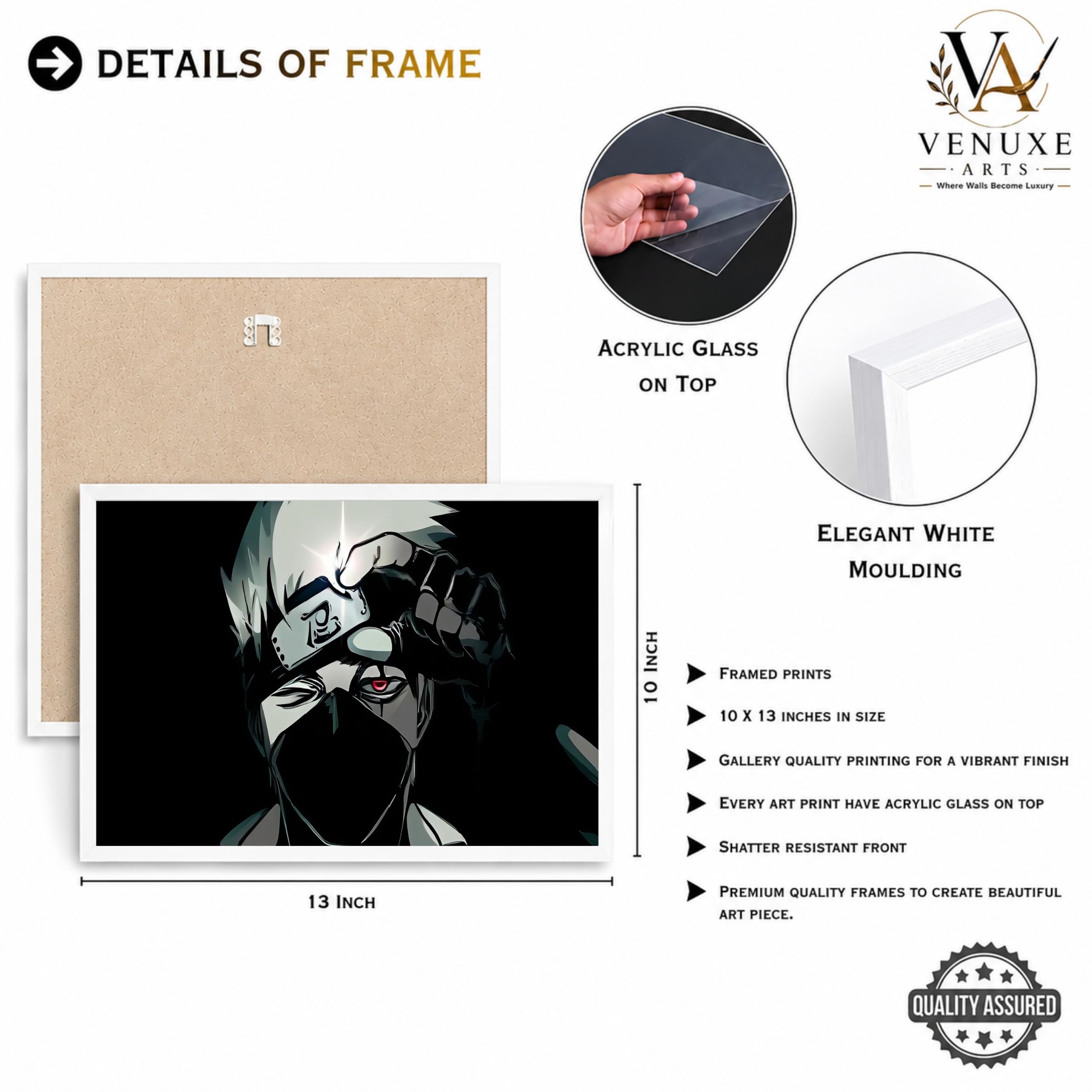 VENUXE ARTS Set Of 3 Anime Characters Wall Framed |Anime Characters Framed Poster for Living Room Bedroom Gaming Room Studio Wall Decor