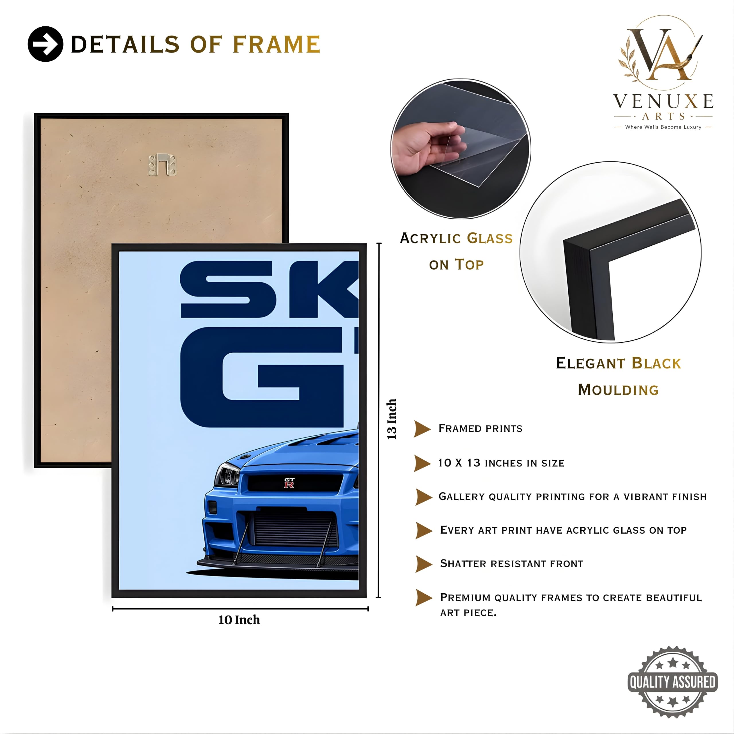 VENUXE ARTS Set Of 3 Big Sports Cars Framed Posters Gift Items for Boys Room Wall Decoration Bedroom Living Room Office Studio Décor | Car Poster Frame for Wall Décor
