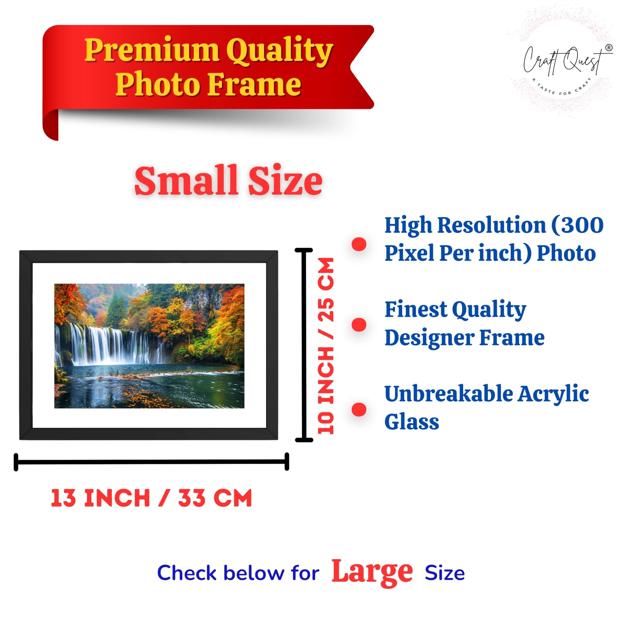 CRAFT QUEST Vastu Waterfall Landscape Scenery Photo Frame With Acrylic Sheet | Living Room, Bedroom | Home Decoration | Best Gifting Option