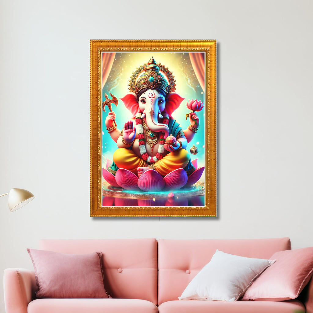 CRAFT QUEST Lord Ganesha Ji Laminated God Photo Frame Wall Decor Mandir Pooja Poster Religious Painting Home Office Gift GA-219