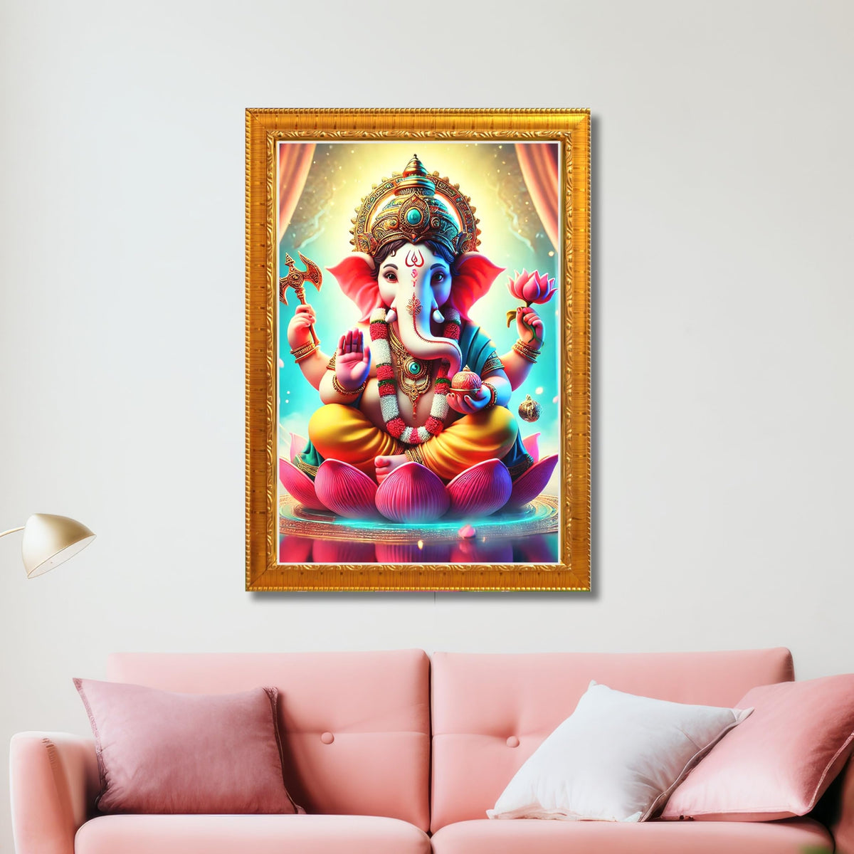 CRAFT QUEST Lord Ganesha Ji Laminated God Photo Frame Wall Decor Mandir Pooja Poster Religious Painting Home Office Gift GA-219