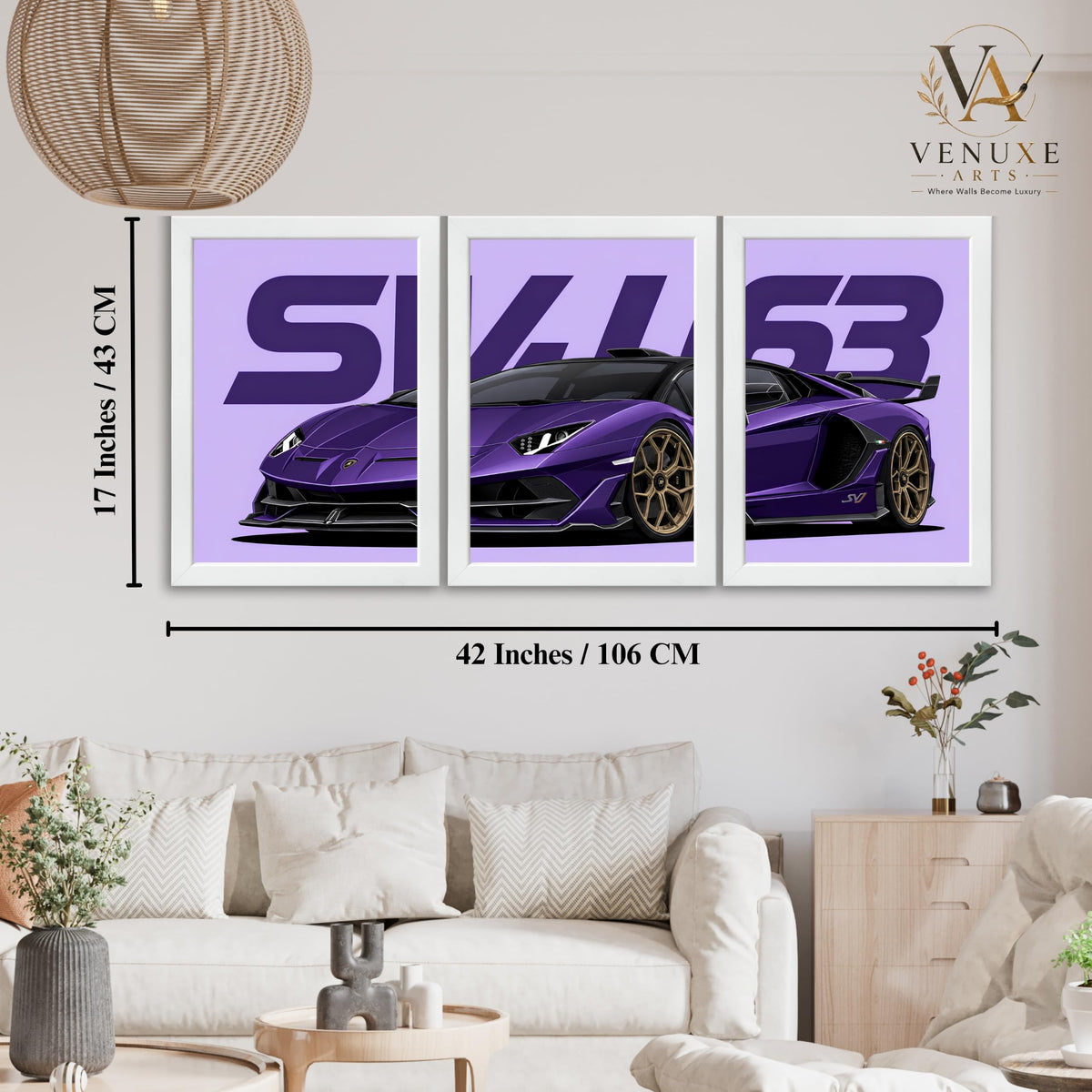 VENUXE ARTS Set Of 3 Big Sports Cars Framed Posters Gift Items for Boys Room Wall Decoration Bedroom Living Room Office Studio Décor | Car Poster Frame for Wall Décor