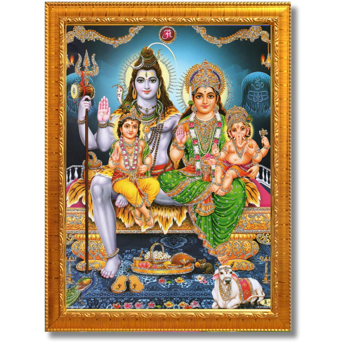 CRAFT QUEST Shiv Parivar Religious Wood Wall Mount Rectangular Photo Frame With Acrylic Glass