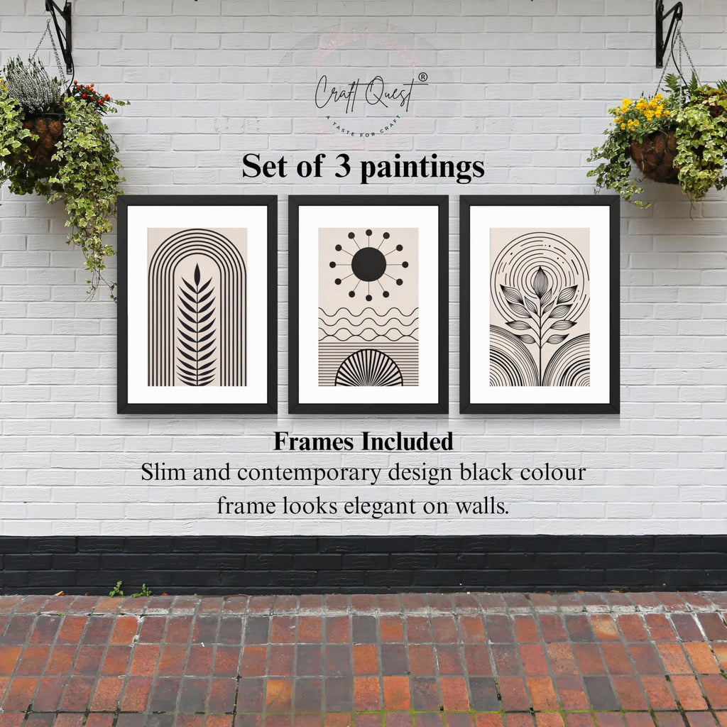 CRAFT QUEST Abstract Series Framed Paintings With Sun | Set of 3 Frames for Home Decoration | Ideal for Living Room, Bedroom & Offices