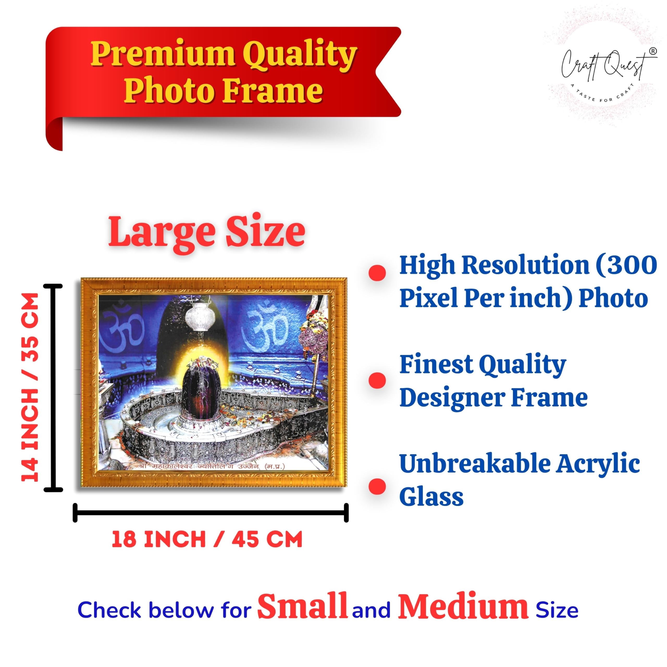 CRAFT QUEST Mahakal Jyotirling Photo With Frame Shiv Ujjain Mahakaleshwar Bholenath Photo Frame, Religious Photo Frame