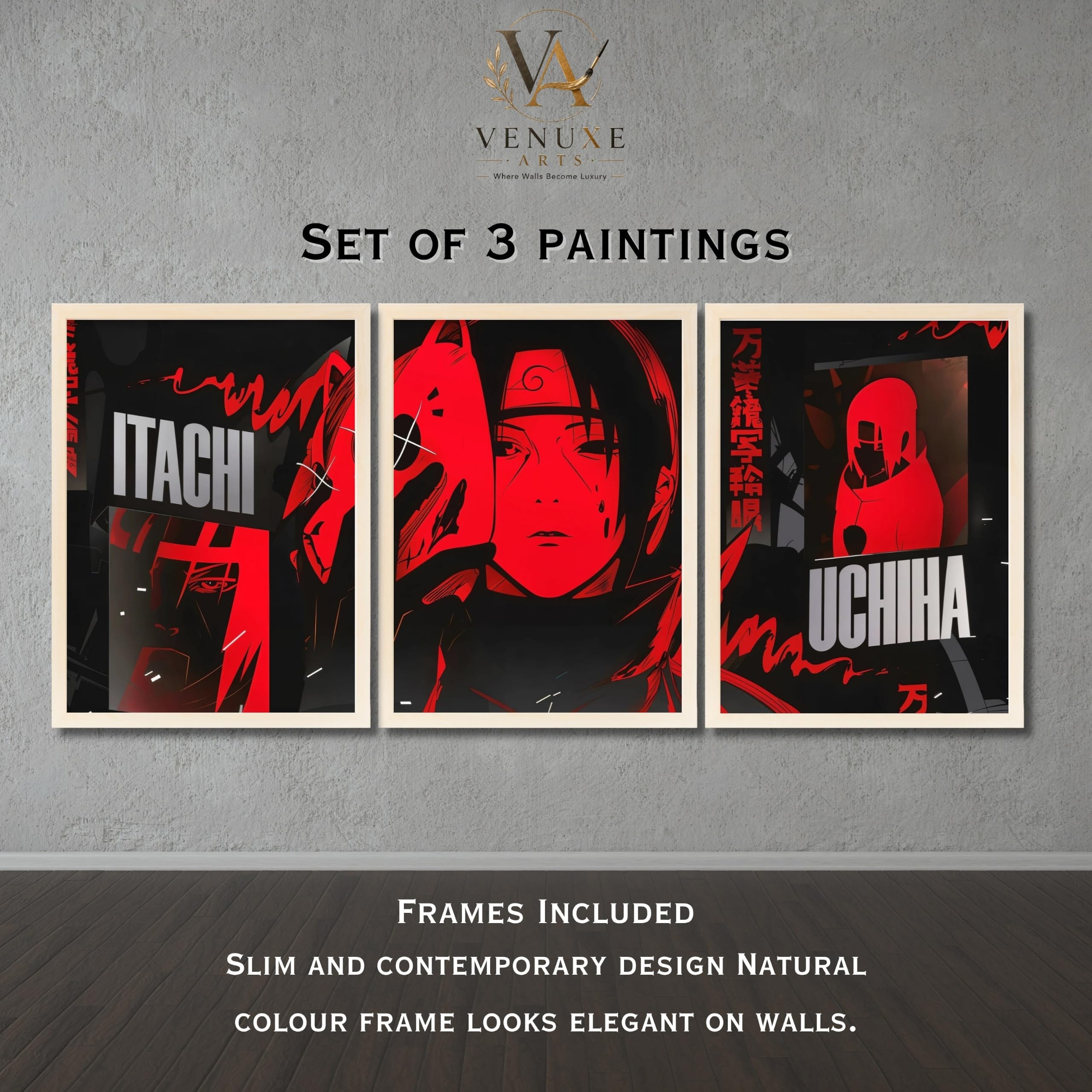 VENUXE ARTS Set Of 3 Anime Characters Wall Framed |Anime Characters Framed Poster for Living Room Bedroom Gaming Room Studio Wall Decor