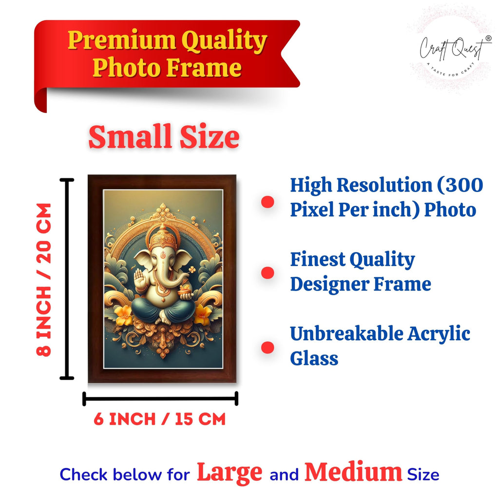 CRAFT QUEST Lord Ganpati Ganesh ji God Frame for Pooja Room & Wall Decor GA-254