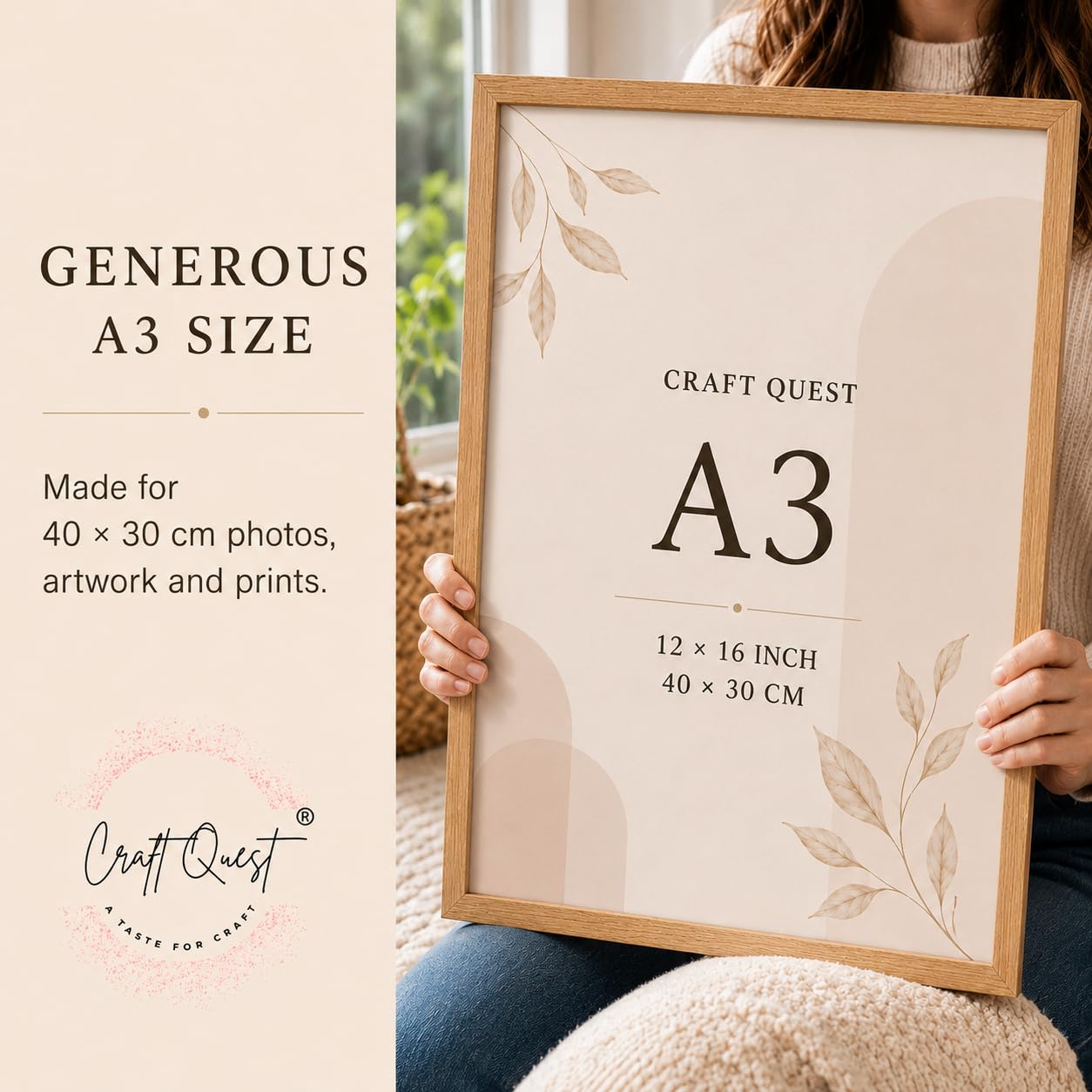 CRAFT QUEST 4X6 Inch Size synthetic Wall Mount Photo frames Single For Home Decoration, Living Room, Office Decoration (Natural, Set of 1)