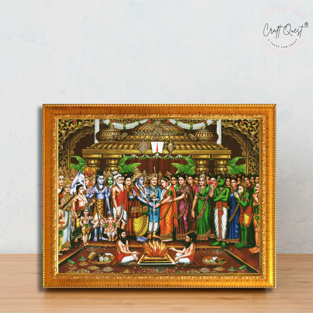 CRAFT QUEST Tirupati Balaji Padmavati Srinivasa Kalyanam Wall Painting Framed | South God Picture Frame for Home, Office, Temple & Gifting