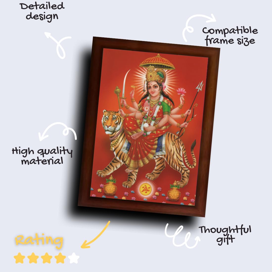 Craft Quest Durga maa photo with brown frame | God Religious Framed Painting (Large Size 14 X 10 Inches. Multicolour)