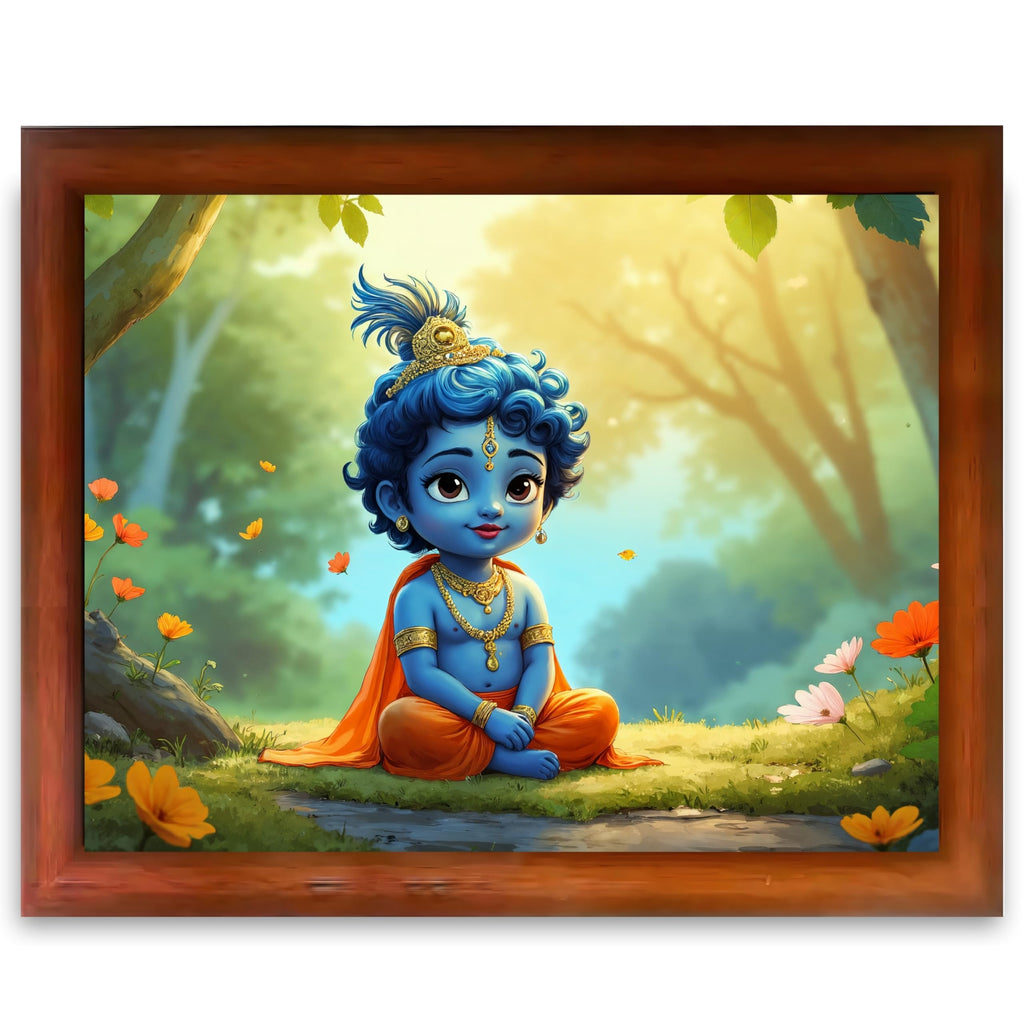 CRAFT QUEST Little Krishna Bal Gopal Makhan Chor Wall Photo Frame | Hindu God Kanha Devotional Home Decor | Gift Item