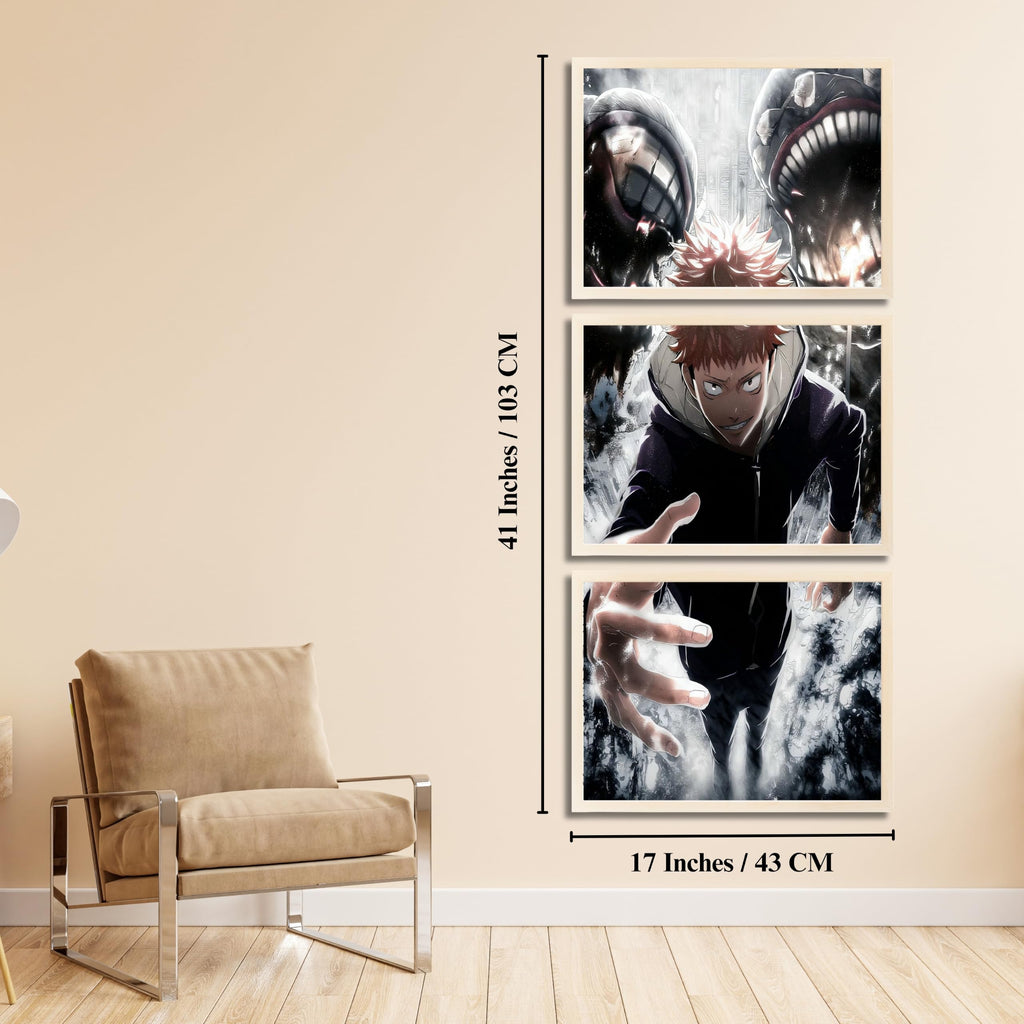 VENUXE ARTS Set Of 3 Anime Characters Wall Framed |Anime Characters Framed Poster for Living Room Bedroom Gaming Room Studio Wall Decor