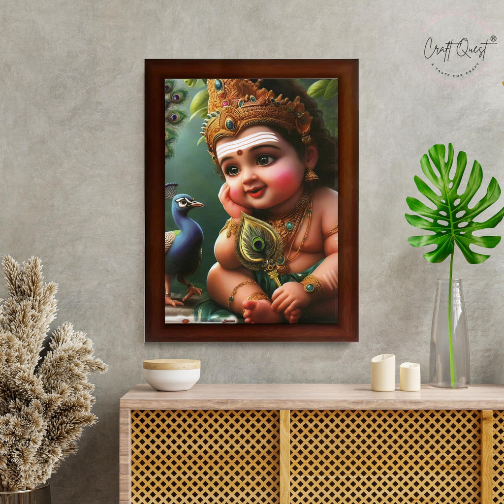 CRAFT QUEST Lord Murugan Photo Frame for Pooja Room - Kartikeya, Subramanya Swamy, Balamurugan Wall Decor | Religious Hindu God Picture Frame for Home, Office, Temple & Gifting