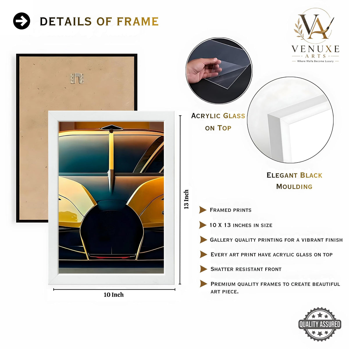 VENUXE ARTS Set Of 3 Big Sports Cars Framed Posters Gift Items for Boys Room Wall Decoration Bedroom Living Room Office Studio Décor | Car Poster Frame for Wall Décor