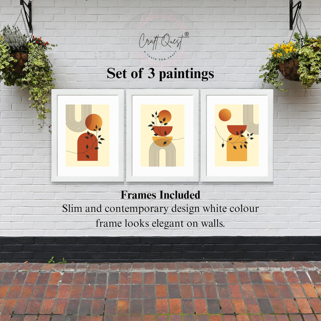 CRAFT QUEST Boho Contemporary Botanical Modern Wall Art | Set of 3 Frames for Home Decoration | Ideal for Living Room, Bedroom & Offices