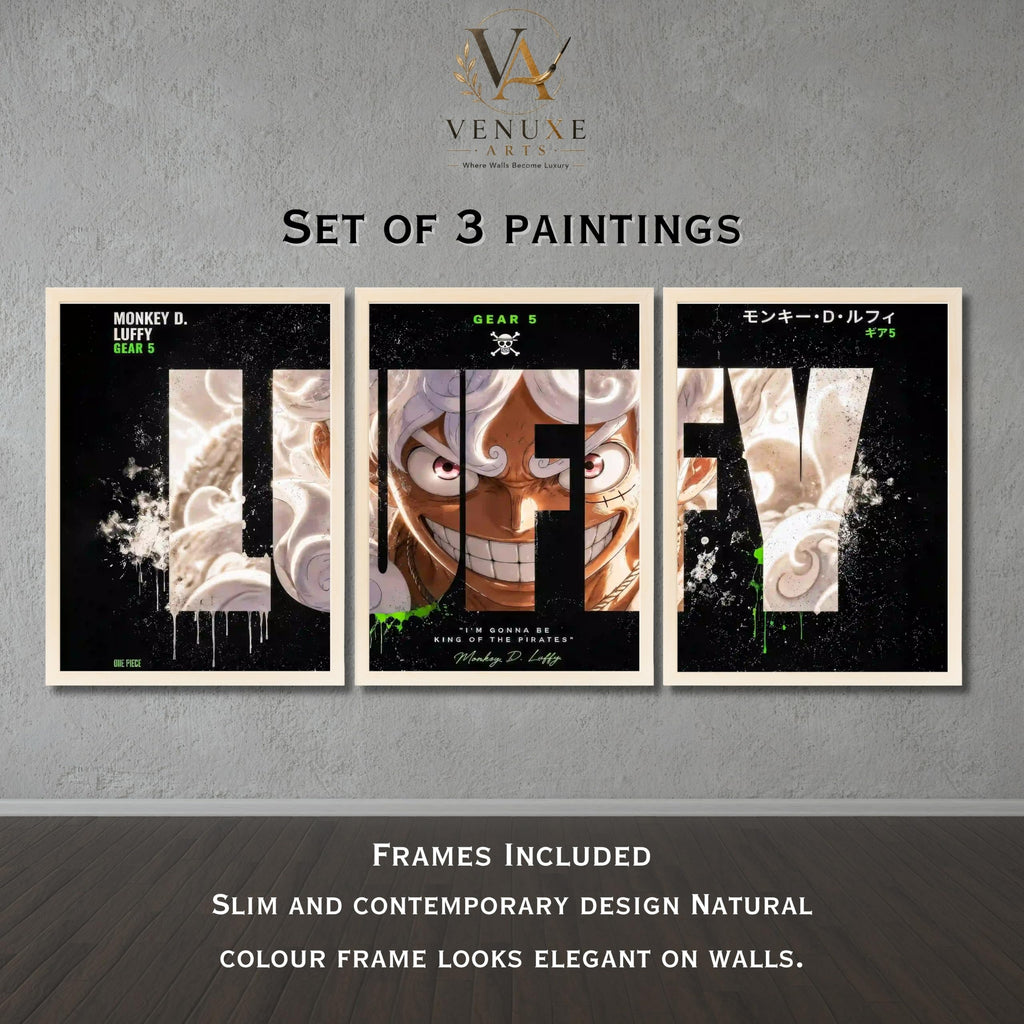 VENUXE ARTS Set Of 3 Anime Characters Wall Framed |Anime Characters Framed Poster for Living Room Bedroom Gaming Room Studio Wall Decor