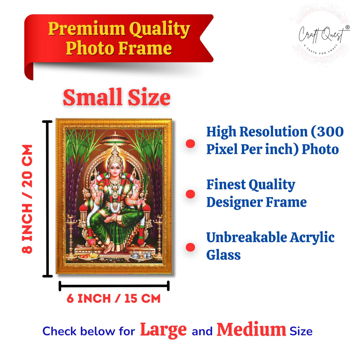 CRAFT QUEST Lalitha Devi for Pooja Tripura Sundari Mata Wall Painting Photo Framed | South God Picture Frame for Home, Office, Temple & Gifting, Decor