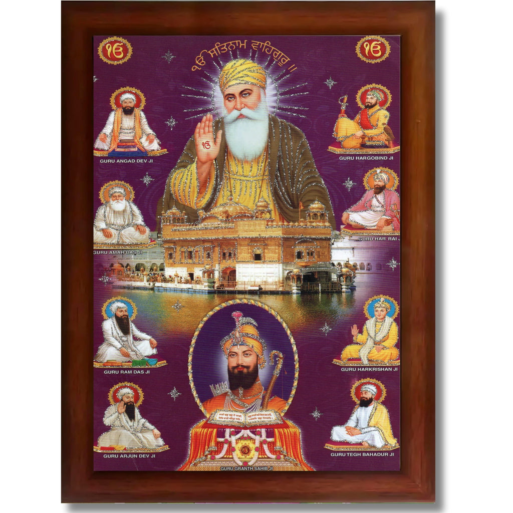 CRAFT QUEST Satnam Waheguru Gurunanak Dev Ji Photo Frame Sikh Guru Photo for Home Decor Religious Painting Decorative Artwork Gift Frame