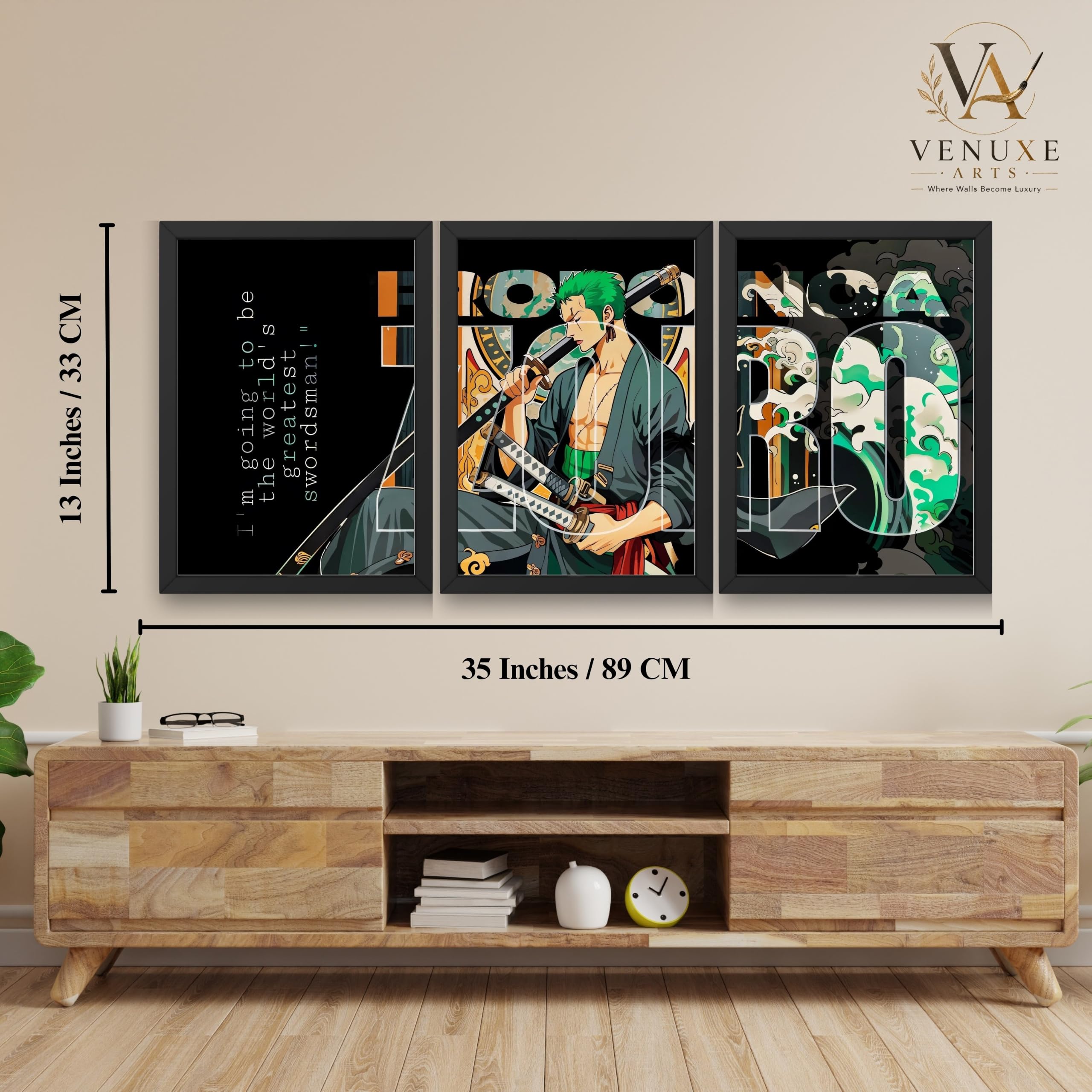 VENUXE ARTS Set Of 3 Anime Characters Wall Framed |Anime Characters Framed Poster for Living Room Bedroom Gaming Room Studio Wall Decor