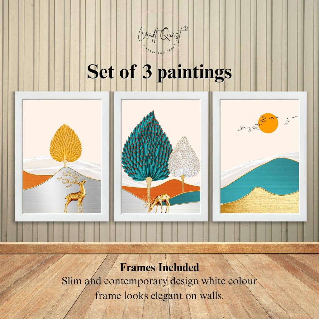 CRAFT QUEST Modern Art Landscapes Sanlian Adornment Abstract Wall Art | Set of 3 Frames for Home Decoration | Ideal for Living Room, Bedroom & Offices