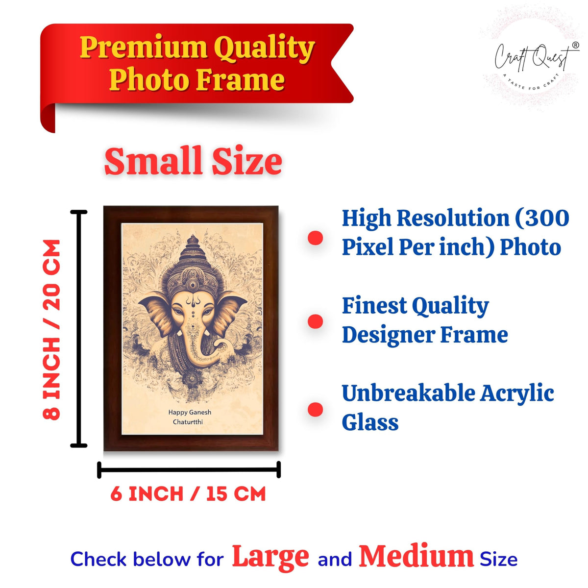 CRAFT QUEST Lord Ganpati Ganesh God Frame for Pooja Room & Wall Decor GA-253